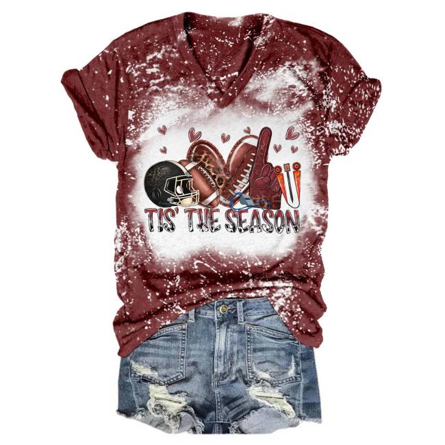 Seasonal Splendor Football Tie-Dye V-Neck Tee